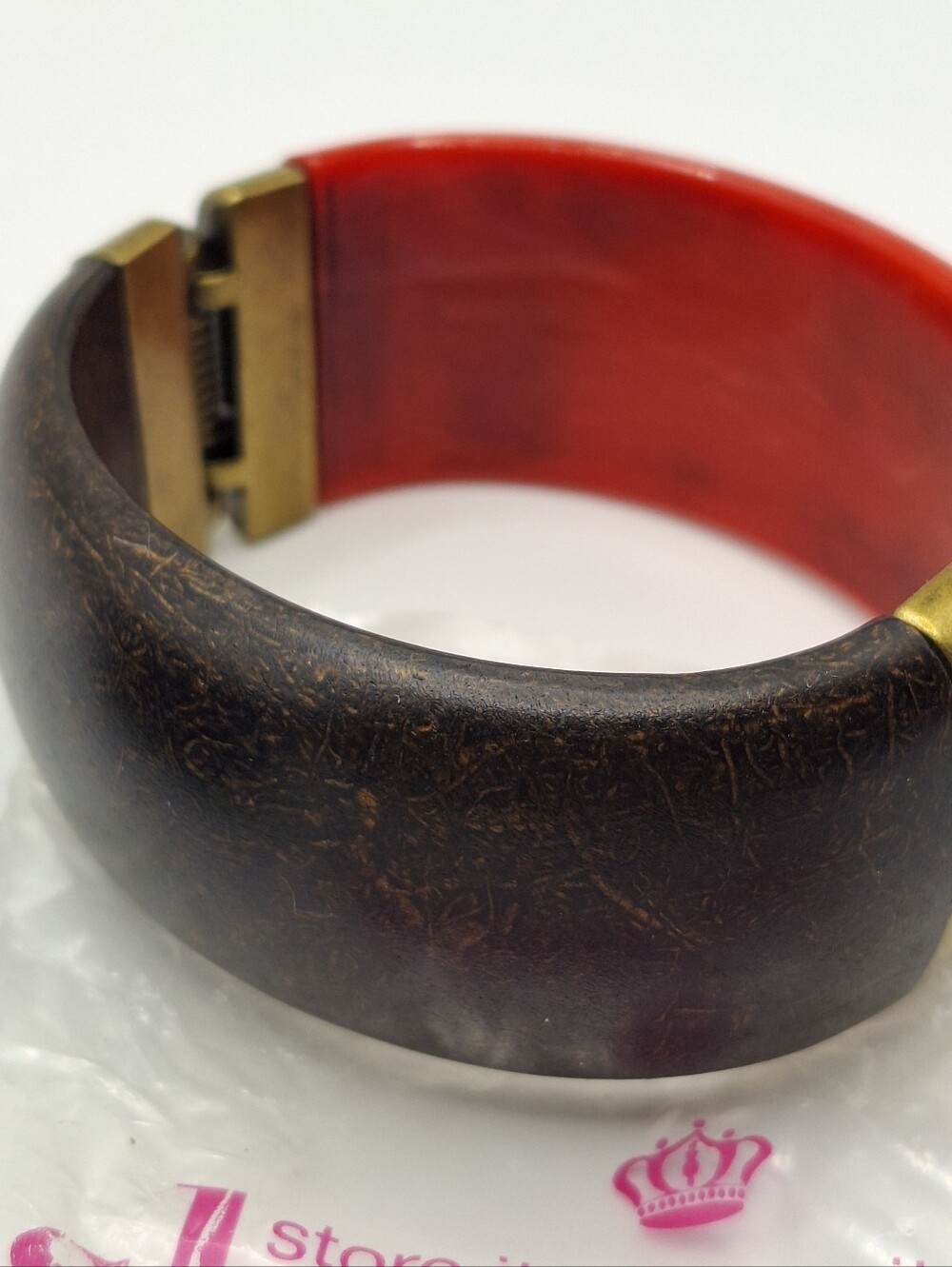 Premier Designs Red and Dark Brown Hinged Bangle Bracelet - Picture 10 of 10